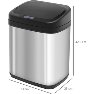 HOMCOM Stainless Steel Automatic Sensor Dustbin - Silver and Black by HOMCOM