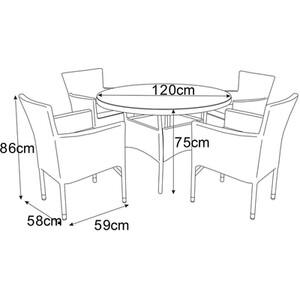 Madrid 5 Piece Rattan Dining Set - Grey by Malay