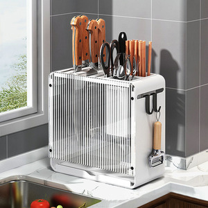 Acrylic Knife and Utensil Holder with Drain Tray - white / 11cm by Livingandhome