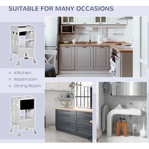 HOMCOM Kids Step Stool Toddler Kitchen Stool with Blackboard Lockable Handrail - Grey by HOMCOM