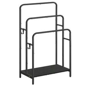 VASAGLE 3-Bar Towel Holder with Hooks - Black by VASAGLE