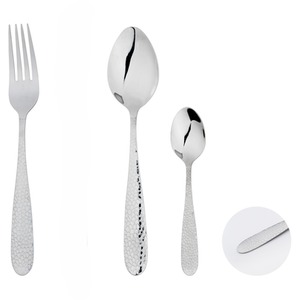 Fork Spoon Sets Stainless Steel Flatware Hammered Effect Bar Free Gift by Glim & Glam