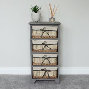 JVL Sherborne 4 Drawer Willow Storage Unit - GREY by JVL
