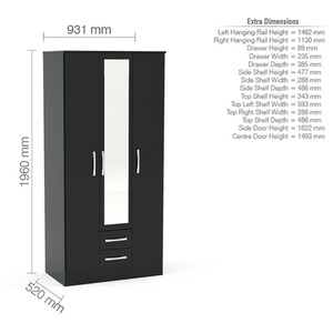 Wooden 4 Piece Furniture Set Wardrobe Chest of Drawers Bedsides Lynx - Black by Birlea