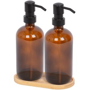 2pc Glass Soap Dispenser Set with Bamboo Tray - 500ml - Orange by Harbour Housewares