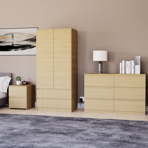Denver Bedroom Set (2 Drawer Bedside, 6 Drawer Chest, 2 Door 2 Drawer Wardrobe) by Vida Designs