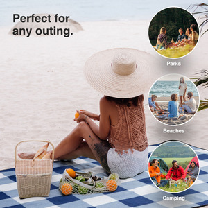 Picnic Blanket with Faux Leather Carry Handle - Navy / 180cm by VonShef