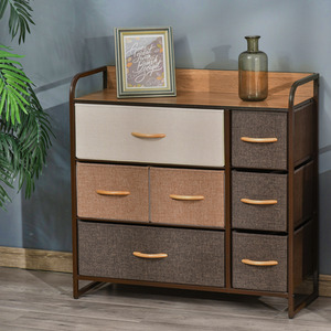 HOMCOM 7 Drawer Dresser Storage Tower Sturdy Steel Frame Wood - Multicoloured by HOMCOM