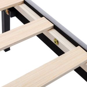 Upholstered Bed with Winged Headboard, Wood Slat Support - Grey by Abrihome