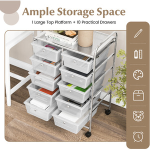 10-Drawer Storage Cart Rolling Cart - Clear by Costway