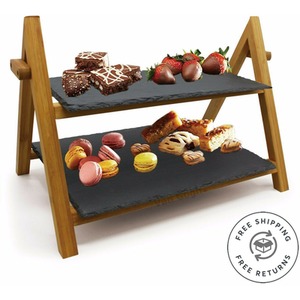 2 Tier Bamboo Slate Wedding Cake Stand Food Display - Grey by Van Gogh