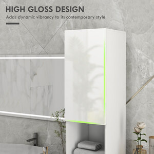 kleankin High Gloss Slim Bathroom Cabinet with Adjustable Shelves - White by kleankin