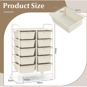 10-Drawer Storage Cart Rolling Cart - Cream by Costway