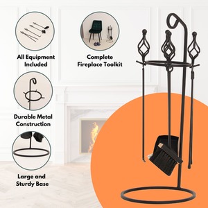 Fireside Companion Set - Sturdy Metal Log Burner Tools - Black by NOVECRAFTO