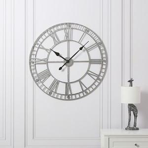 Skeleton Round Wall Clock - Silver Foiled by Home Garden Direct