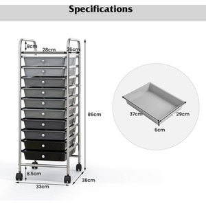 10 Drawer Rolling Storage Cart - Black by Costway