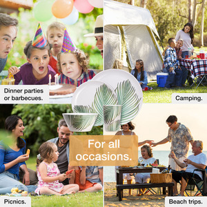 16Pc Melamine Plastic Dinnerware Set - Leaf Green by VonShef