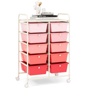 Storage Rolling Cart with 10-Drawer - Pink by Costway