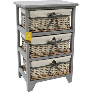 JVL Sherborne 3 Drawer Willow Storage Unit - Grey by JVL