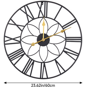 24 Inch Classic Metal Decorative Non-Ticking Wall Clock - Black + Gold by Livingandhome