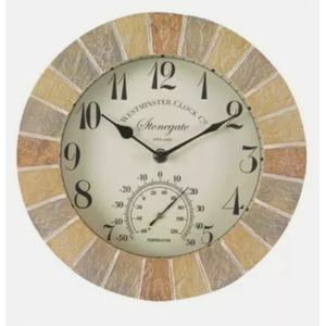 Slate Effect Garden Clock - Grey & Beige by Garden Mile