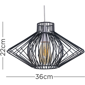 Black Geometric Wire Cage Pendant Ceiling Light Shade - Black by ValueLights