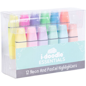 Pack of 12 Mix Neon and Pastel Highlighters - Multicolour by i-doodle essentials