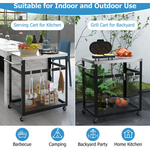 2-Tier Outdoor Grill Cart Kitchen Trolley - Black by Costway