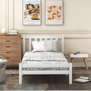 Solid Wooden Bed Frame for Adults Kids - White / 94cm by Abrihome