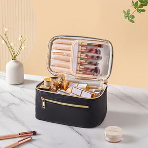 Large PU Leather Travel Makeup Bag - Black by komore
