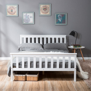 Solid Pine Wooden Bed Frame - White / Double by Abrihome
