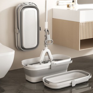 PVA Sponge Mop Folding Bucket Super Absorbent Floor Cleaning Set - Grey White by Gr8 Home