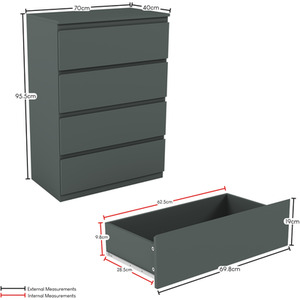 Denver Bedroom Set (2 Drawer Bedside (x2), 4 Drawer Chest, 2 Door Wardrobe) by Vida Designs