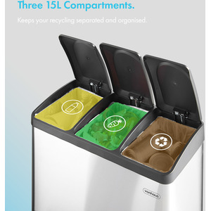 Recycling Kitchen Bin Stainless Steel 45L - Silver by VonHaus