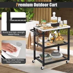 3-Tier Outdoor Grill Cart on Wheels - Black by Costway