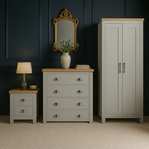 Wooden 4 Piece Furniture Set Wardrobe Chest of Drawers Bedsides Highgate - Grey by Birlea