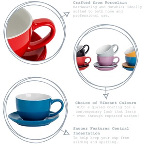 12 Piece Coloured Cappuccino Cup and Saucer Set - 250ml - Black by Argon Tableware