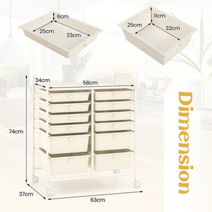 12 Drawers Rolling Storage Cart with 4 Wheels and Brakes - White by Costway