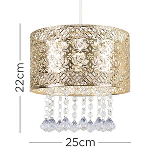 Modern Intricate Pattern Gold Ceiling Pendant Light Shade With Jewel Droplets - Gold by ValueLights