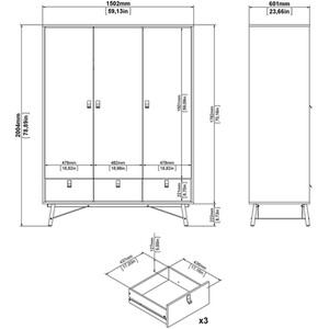 Ry 3 Piece Bedroom Set - Matt Black and Walnut