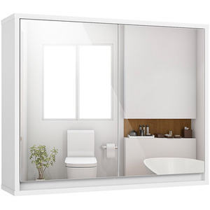 Bathroom Double Mirrored Door Cabinet - White by Costway
