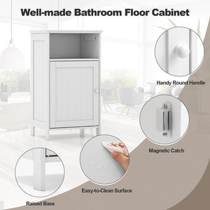 Bathroom Floor Cabinet Single Door Side Cabinet - White by Costway