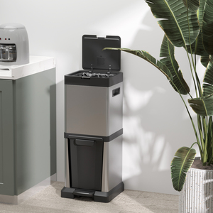 HOMCOM 20 and 14L Double Kitchen Bin with Soft-Close Lid - Silver by HOMCOM