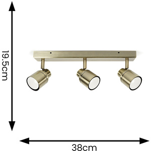 Benton IP44 3 Way Bar Ceiling Bathroom Spotlight - Antique Brass by ValueLights