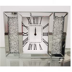 Crushed Diamante Mirror Wall Clock - Silver by Biznest