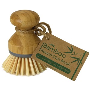 Round Bamboo Short Dish Pot Brush - Orange by JVL