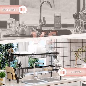 HOMCOM Space Saving 2 Tier Over The Sink Dish Drainer Rack - Black / 30cm / 100cm by HOMCOM