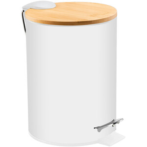 Bamboo Lid Pedal Bin 3L - White