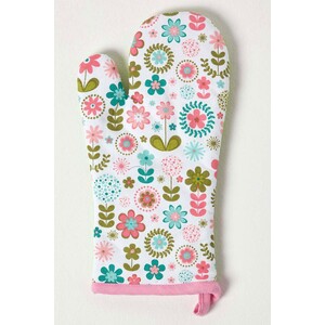 Retro Flower Cotton Oven Glove - Green by Homescapes