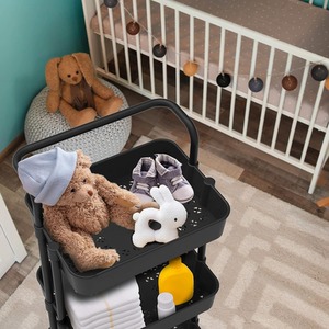 Storage Trolley On Wheels 3 Tier Basket Organiser Cart - Black by HyFive